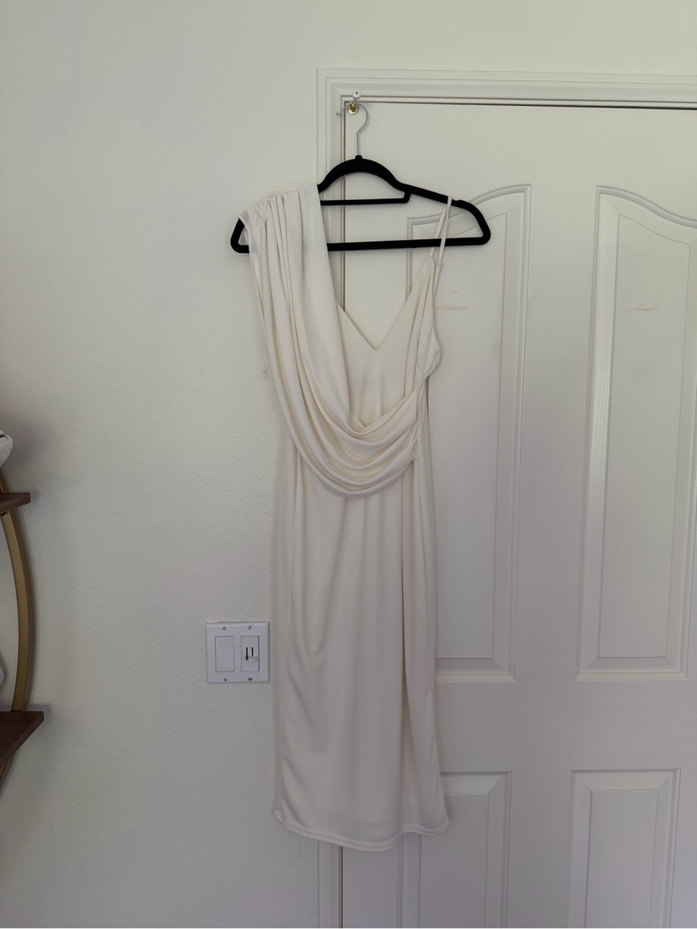 ASOS One-Shoulder Ivory Draped Midi Dress